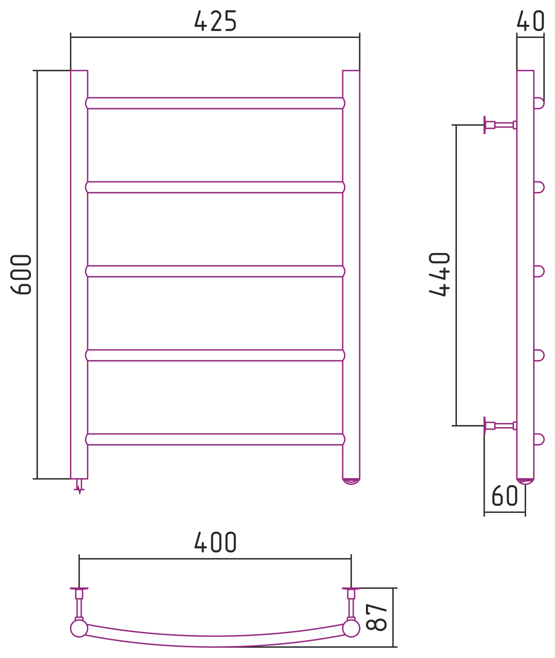 Полотенцесушитель электрический Стилье Формат №40 600x400