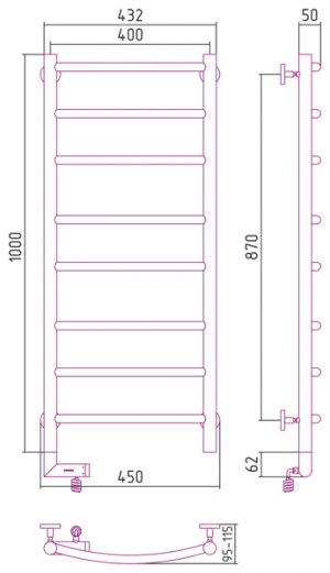Полотенцесушитель электрический Сунержа Галант 2.0 1000x400